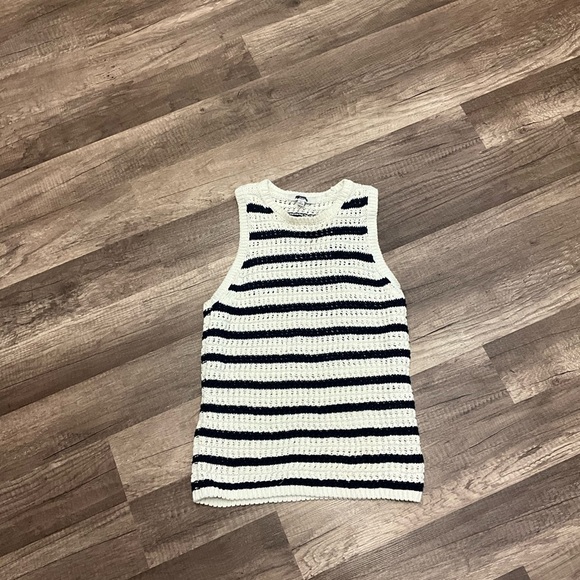 Madewell Womens Crochet-Knit Crewneck Sweater Tank N0991 Sz XS in Blue&White NWT - Picture 4 of 7